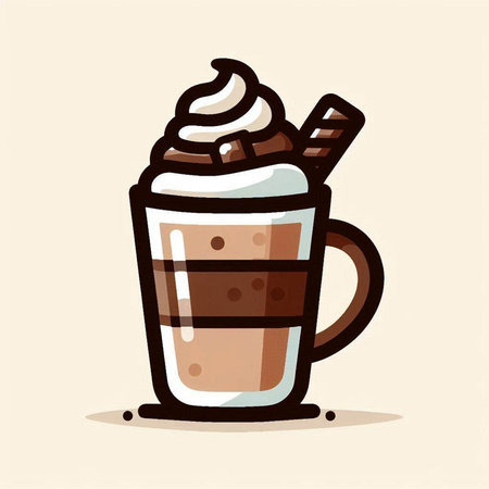Coffee cup with whipped cream and chocolate, vector illustration.のイラスト素材