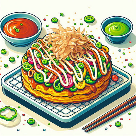Illustration of a sushi on a plate with sauce and chopsticksのイラスト素材