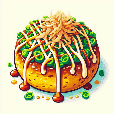 Illustration of a doughnut with a cream and caramel sauce.のイラスト素材