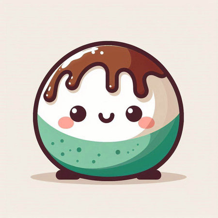 Cute cartoon ice cream ball with chocolate glaze, vector illustrationのイラスト素材
