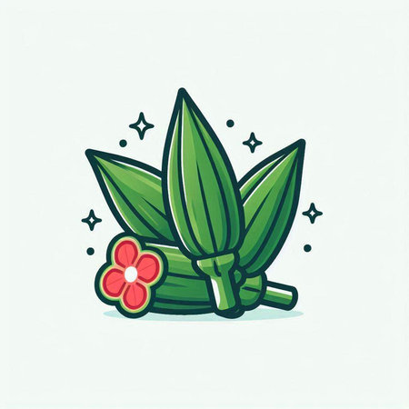 Vector illustration of leaves and flower icon. Hand drawn design elements.のイラスト素材