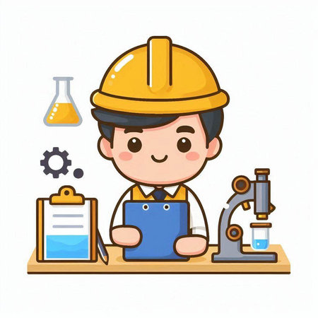 Engineer working in the lab. Cute cartoon character design.のイラスト素材