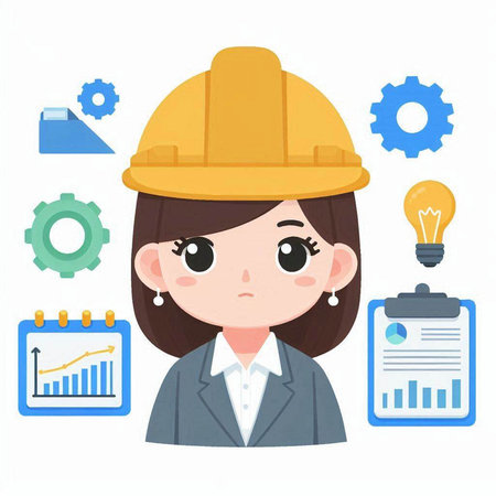 Businesswoman wearing a hard hat and a safety helmet. Vector illustration.のイラスト素材