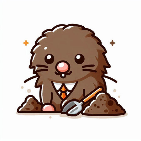 Cute Groundhog Mascot Character with Shovel Vector Illustration.のイラスト素材