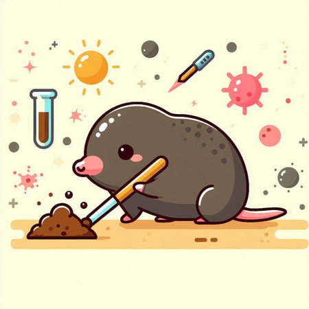 Illustration of a mole playing with a stick in the ground.のイラスト素材
