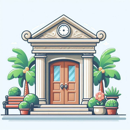 Vector illustration of the entrance to the building. Cartoon style. Place for your text.のイラスト素材