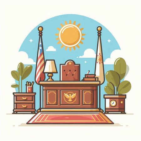 Bedroom interior with furniture and sun. Vector illustration in flat styleのイラスト素材