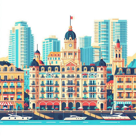 Cityscape of Barcelona, Spain. Vector illustration in flat style.のイラスト素材