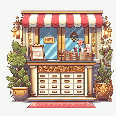 Coffee shop in vintage style. Vector hand drawn illustration.のイラスト素材