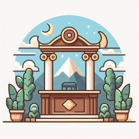 Vector illustration of a temple in the mountains. Flat style design.のイラスト素材