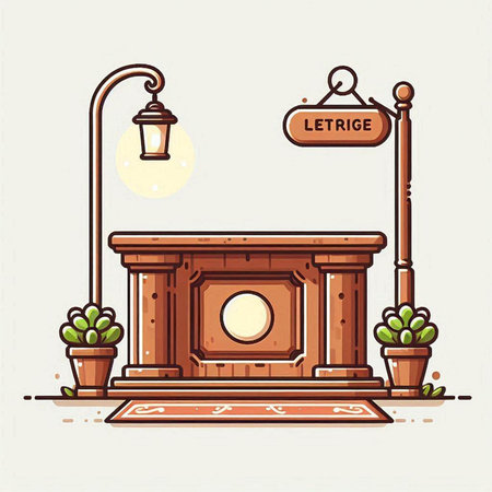 Vector illustration of a street cafe with a bench and a lantern.のイラスト素材