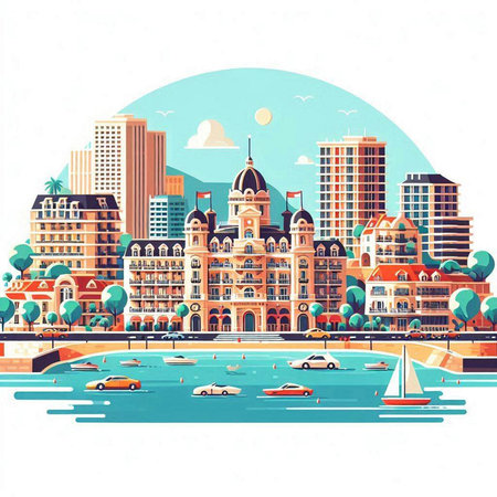 Vancouver, America. Cityscape with modern buildings. Vector illustration.のイラスト素材