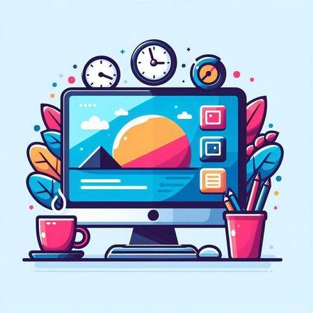 Modern flat design vector illustration concept of online education, e-learning, distance learning, e-learning, video conference, webinar, webinar.のイラスト素材