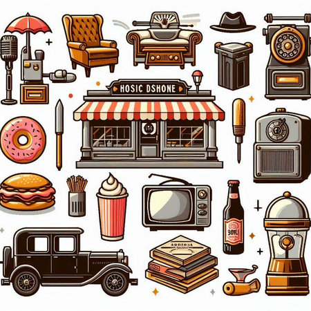 Retro and vintage icons set. Vector illustration of a set of retro and vintage items.のイラスト素材
