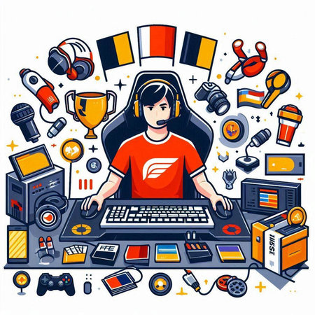 Vector illustration in flat style about gamer. Design for banner, poster, print.のイラスト素材