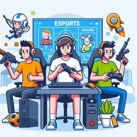 People playing video games. Cartoon illustration of people playing video games vector setのイラスト素材