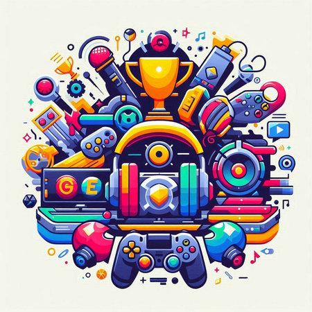 Colorful vector illustration of a robot playing video games. Technology conceptのイラスト素材