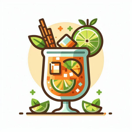 Cocktail with lime, orange, mint and ice. Vector illustration.のイラスト素材