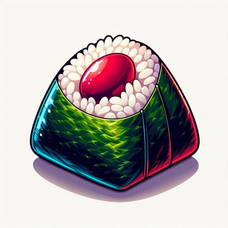 Illustration of a sushi roll with a red ball on a white backgroundのイラスト素材