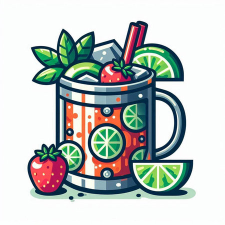 Strawberry mojito in a mug. Vector illustration.のイラスト素材