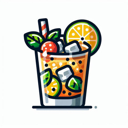 Cocktail with lime, strawberry and mint. Vector illustration.のイラスト素材