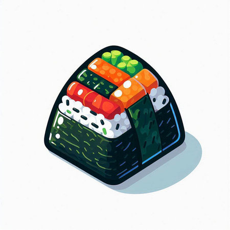 Illustration of a roll with rice, nori and cucumberのイラスト素材