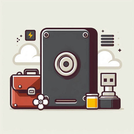 Flat design vector illustration concept of music speaker and cloud computing.のイラスト素材