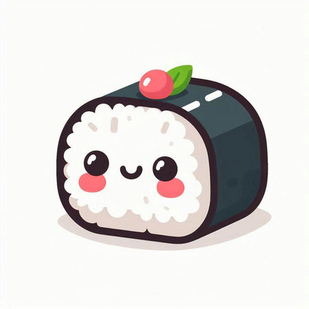 Cute kawaii sushi roll on white background. Vector illustration.のイラスト素材