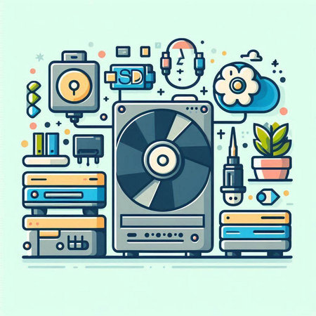 Colorful flat line design vector illustration concept of electronic devices, gadgets and electronics.のイラスト素材
