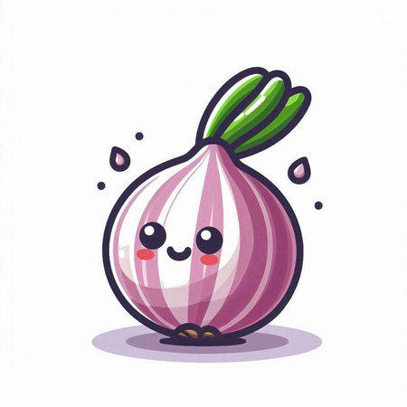 Cute cartoon onion character. Vector illustration isolated on white background.のイラスト素材