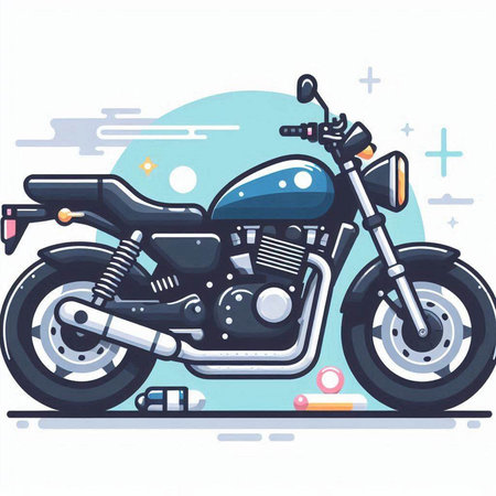 Motorcycle. Motorcycle on the road. Vector illustration in flat style.のイラスト素材