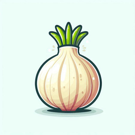Illustration of a fresh onion on a light background. Vector illustrationのイラスト素材