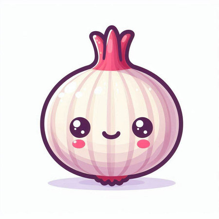 Cute happy cartoon onion. Vector illustration isolated on white background.のイラスト素材