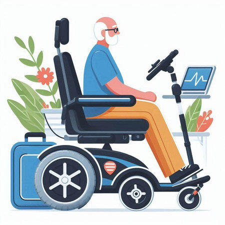 Elderly man in a wheelchair. Vector illustration in a flat styleのイラスト素材