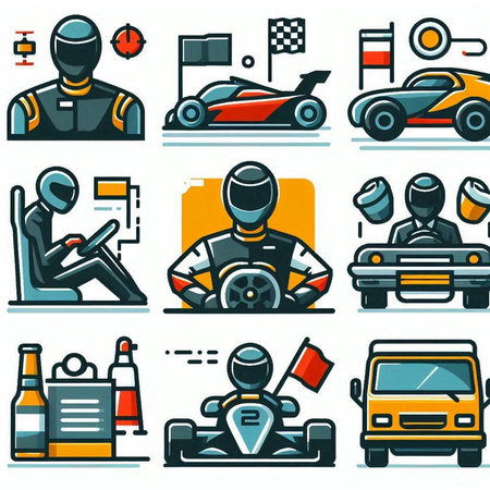 Set of racing car icons in flat design style. Vector illustration.のイラスト素材