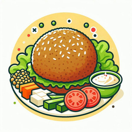Illustration of a hamburger with lettuce, tomato and mayonnaiseのイラスト素材