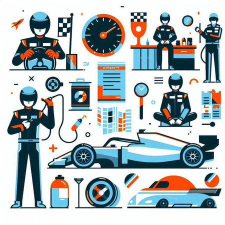 Auto service, auto repair and maintenance. Auto mechanic, mechanic, mechanic, car mechanic, mechanic. Vector illustrationのイラスト素材
