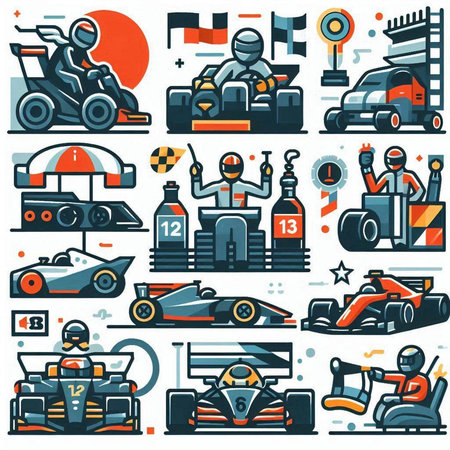 Set of racing and karting icons. Vector illustration in flat styleのイラスト素材