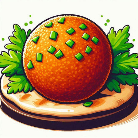 Illustration of an orange with parsley on a cutting board.のイラスト素材