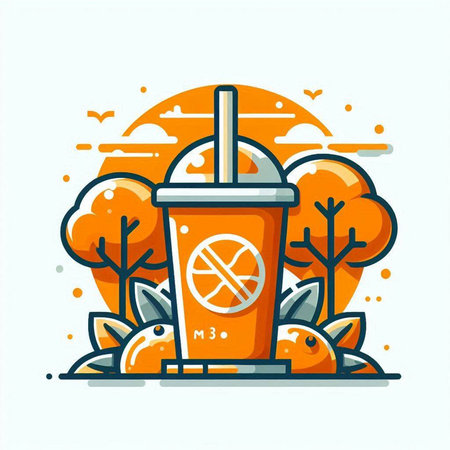 Coffee cup with a basketball ball in the park. Vector illustration.のイラスト素材