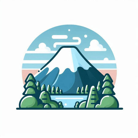 Mt. Fuji in the forest. Vector illustration of a flat design.のイラスト素材