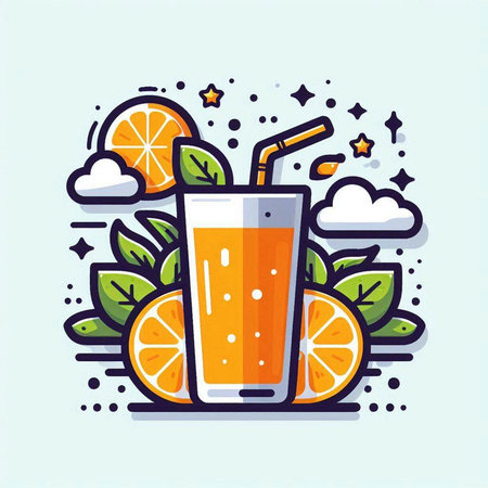 Fruit juice and orange slices. Vector illustration in flat style.のイラスト素材