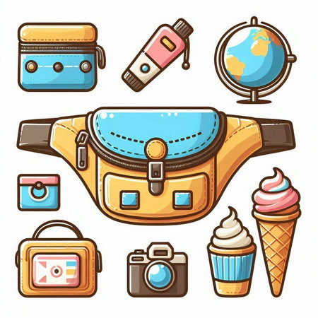 Set of travel and tourism objects. Vector illustration in cartoon style.のイラスト素材