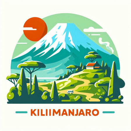 Kilimanjaro, Tanzania. Flat style vector illustration.のイラスト素材