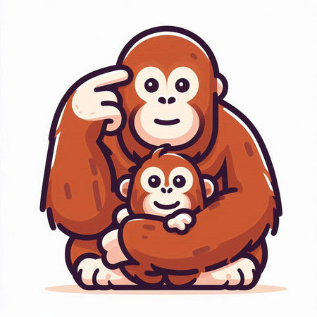 Monkey with baby. Vector illustration on white background. Cartoon style.のイラスト素材