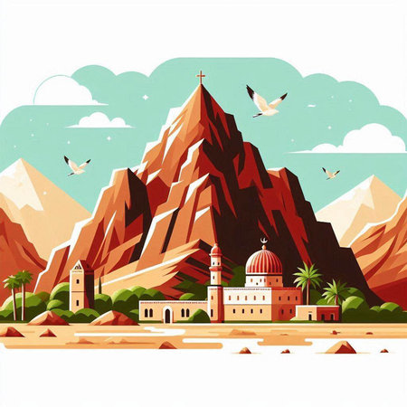 Egyptian pyramids. Vector illustration of Egypt. Landscape with mountains.のイラスト素材