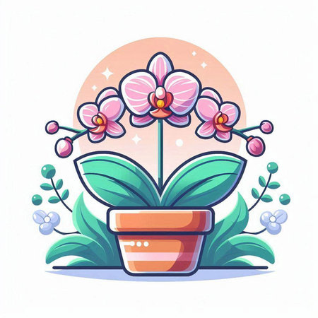 Orchid flower in a pot. Vector illustration in cartoon style.のイラスト素材