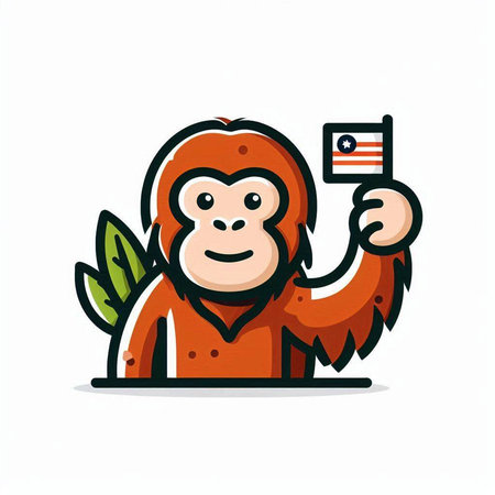 Monkey holding the flag of the United States of America. Vector illustration.のイラスト素材