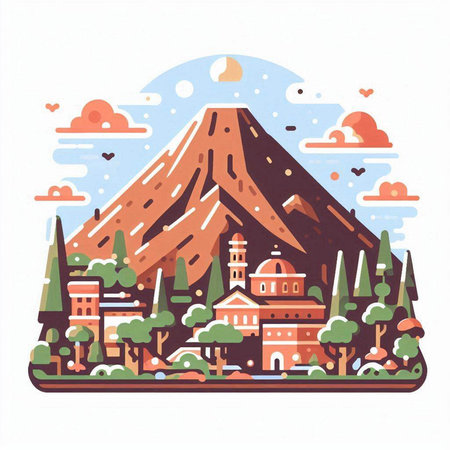 Volcano in the flat style. Vector illustration of a mountain landscape.のイラスト素材