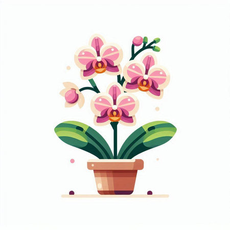 Orchid flower in a pot on a white background. Vector illustration.のイラスト素材